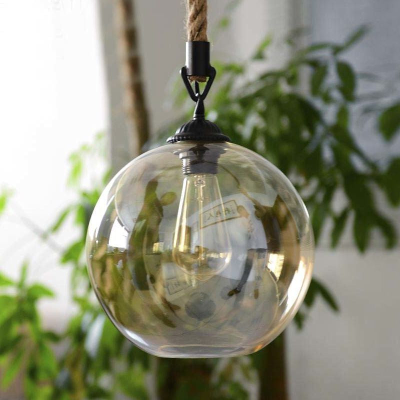 Vintage Style Amber Glass Pendant Light With Hanging Rope For Restaurants