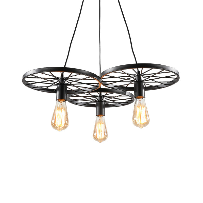 Industrial Black/Rust Metal Hanging Light With Vintage Bare Bulb Design - 3/6/8 Heads Ceiling
