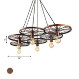 Industrial Black/Rust Metal Hanging Light With Vintage Bare Bulb Design - 3/6/8 Heads Ceiling