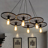 Industrial Black/Rust Metal Hanging Light With Vintage Bare Bulb Design - 3/6/8 Heads Ceiling