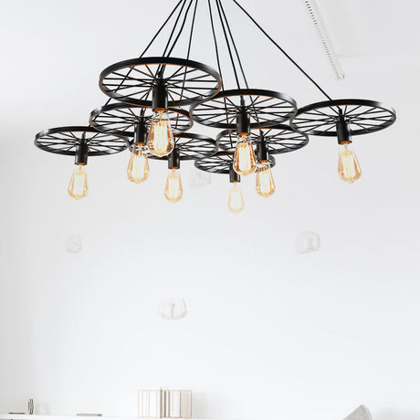 Industrial Black/Rust Metal Hanging Light With Vintage Bare Bulb Design - 3/6/8 Heads Ceiling