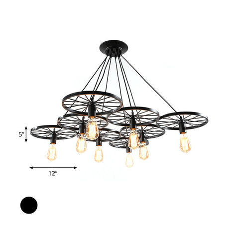 Industrial Black/Rust Metal Hanging Light With Vintage Bare Bulb Design - 3/6/8 Heads Ceiling