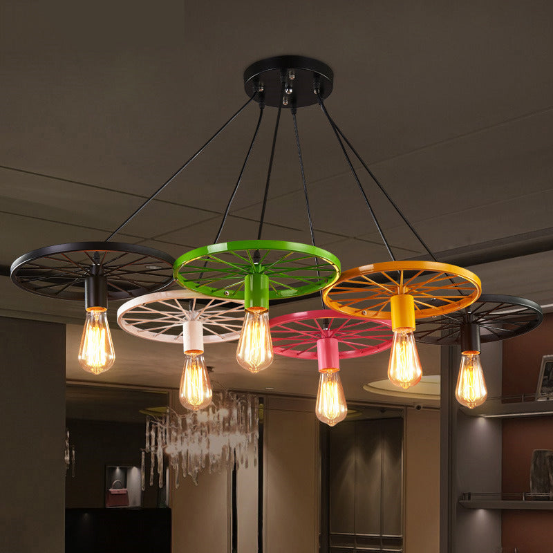 Industrial Black/Rust Metal Hanging Light With Vintage Bare Bulb Design - 3/6/8 Heads Ceiling