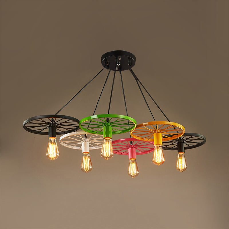 Industrial Black/Rust Metal Hanging Light With Vintage Bare Bulb Design - 3/6/8 Heads Ceiling