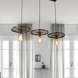 Industrial Black/Rust Metal Hanging Light With Vintage Bare Bulb Design - 3/6/8 Heads Ceiling
