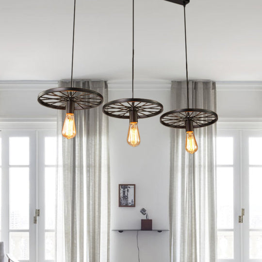 Industrial Black/Rust Metal Hanging Light With Vintage Bare Bulb Design - 3/6/8 Heads Ceiling