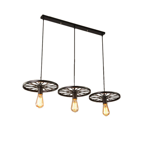 Industrial Black/Rust Metal Hanging Light With Vintage Bare Bulb Design - 3/6/8 Heads Ceiling