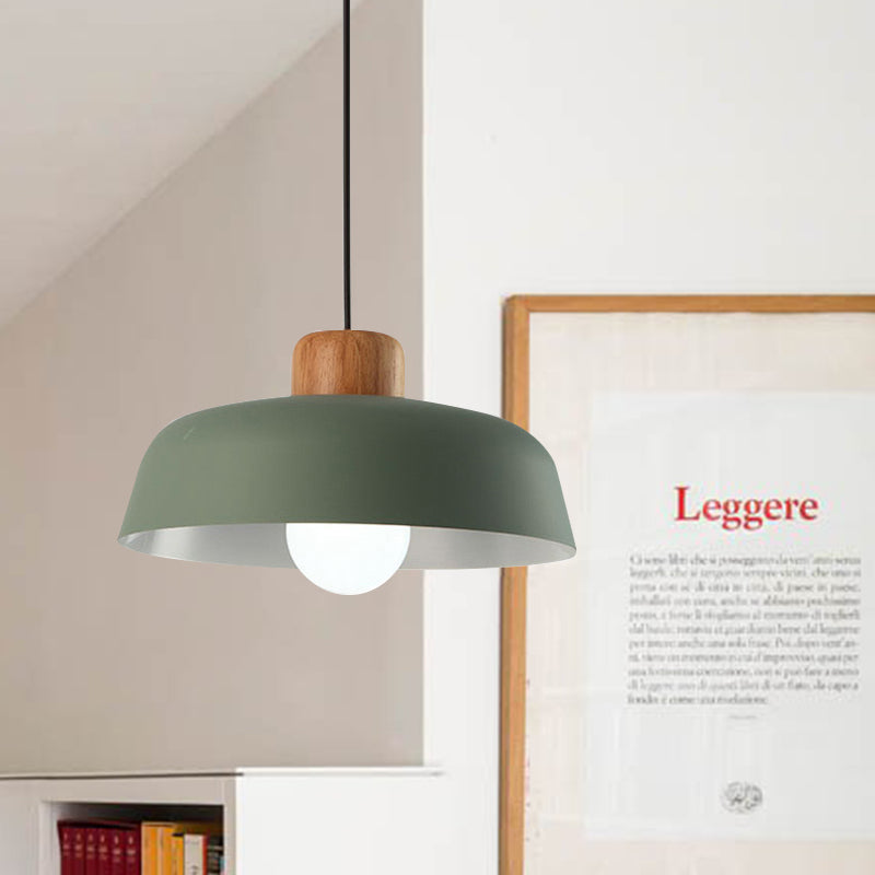 Macaron Style Metallic Hanging Light With Wide Bowl Shade - 1 Bulb Kitchen Pendant Lamp In