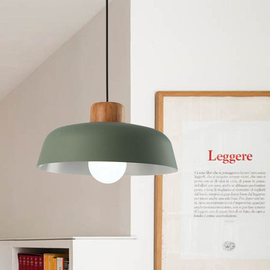 Macaron Style Metallic Hanging Light With Wide Bowl Shade - 1 Bulb Kitchen Pendant Lamp In