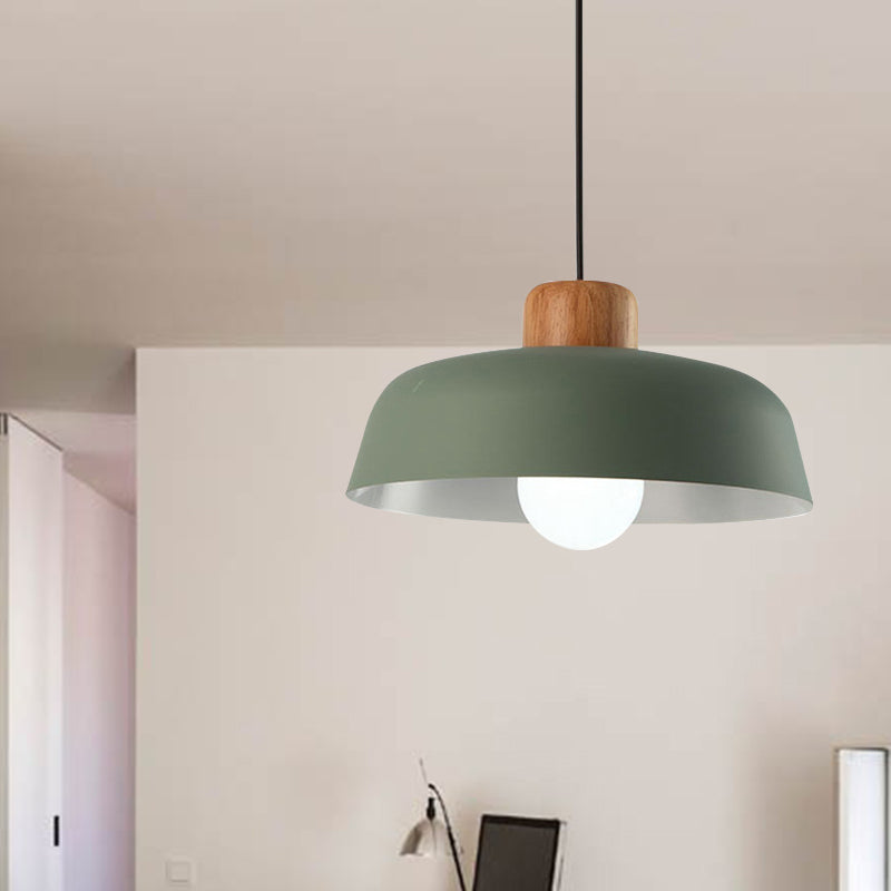 Macaron Style Hanging Pendant Light - 12’/15’ Wide Bowl Shade Metallic Finish 1 Bulb Green/Pink