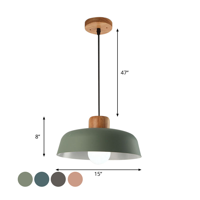 Macaron Style Metallic Hanging Light With Wide Bowl Shade - 1 Bulb Kitchen Pendant Lamp In