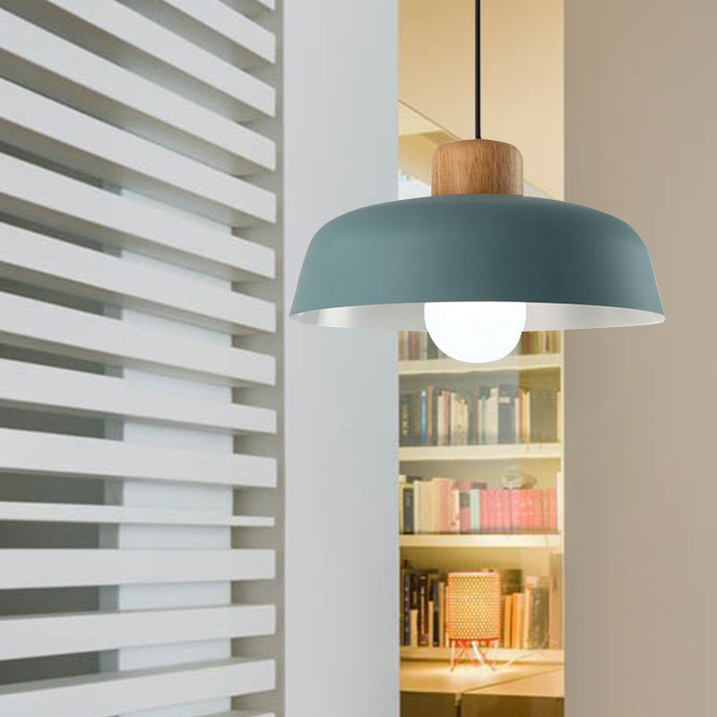 Macaron Style Metallic Hanging Light With Wide Bowl Shade - 1 Bulb Kitchen Pendant Lamp In