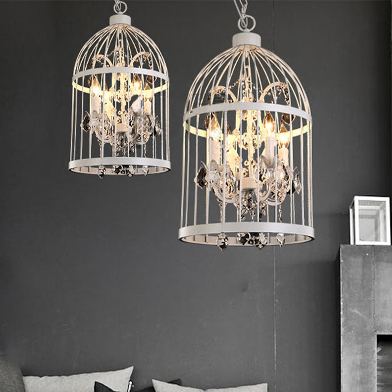 Vintage Style 4-Head Birdcage Chandelier: Black/White/Rust Iron Hanging Lamp With Candle & Crystal