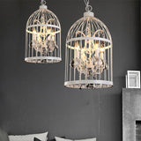 Vintage Style 4-Head Birdcage Chandelier: Black/White/Rust Iron Hanging Lamp With Candle & Crystal