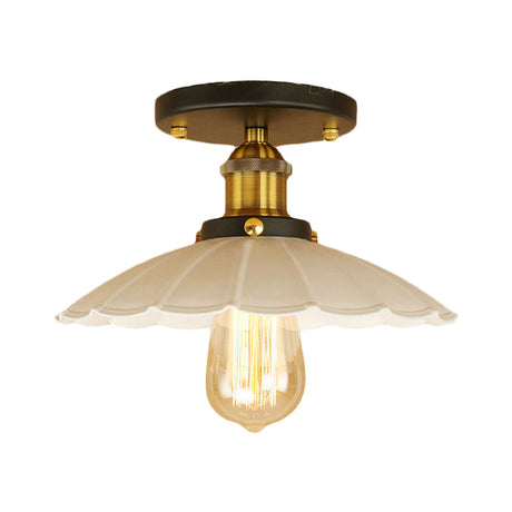 Vintage Style Scalloped Edge Balcony Semi Flush Ceiling Light In Black/Rust With 1 Metal Fixture