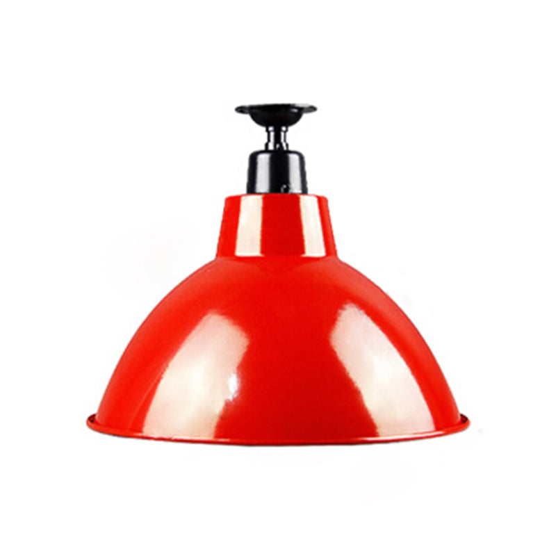 Red Metallic Ceiling Light Fixture - Vintage Dome Semi Flush Mount Ideal For Restaurants