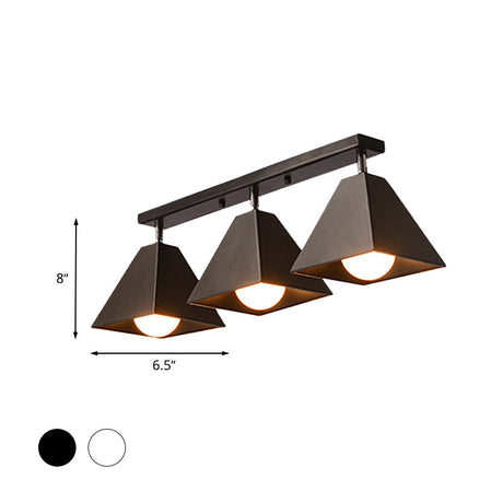 Vintage Style Semi Flush Mount Ceiling Light For Corridor - Black/White Metallic 1/3-Bulb Pyramid