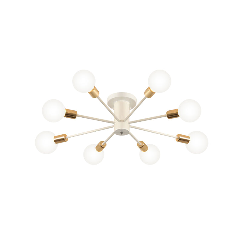 Semi Flush Mount Vintage Ceiling Light Fixture 6/8 Heads Black/White Metallic For Kitchen