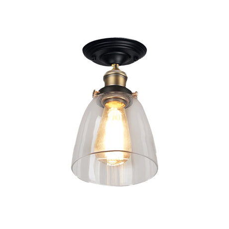 Vintage Cone Clear Glass Semi Flush Mount Light In Antique Brass Ideal For Hallways