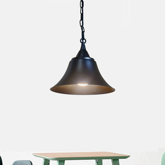 Industrial Restaurant Pendant Light With Bell Iron Shade - Black