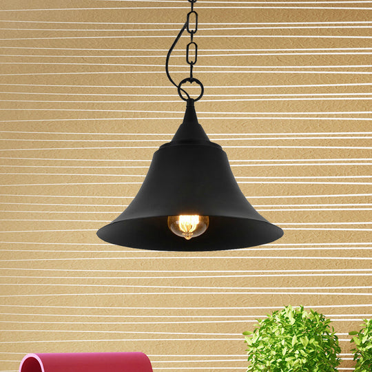 Industrial Restaurant Pendant Light With Bell Iron Shade - Black