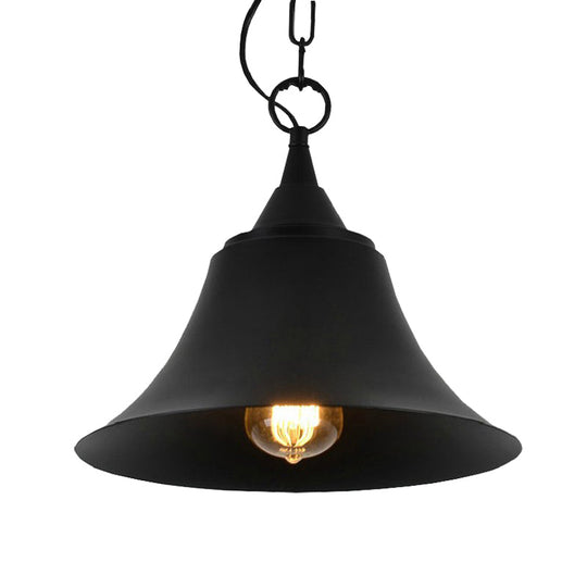 1-Head Black Iron Pendant Light With Industrial Bell Shade For Restaurant Down Lighting