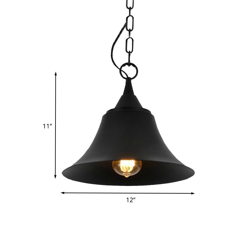 Industrial Restaurant Pendant Light With Bell Iron Shade - Black