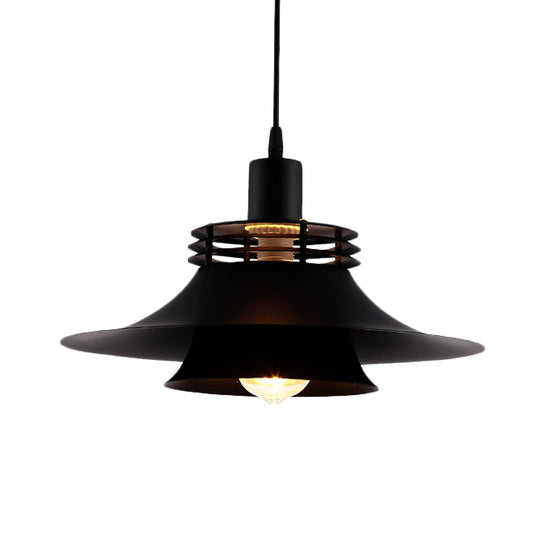 Restaurant Ceiling Light: Wide Flare Pendant Countryside Black Iron | 2-Layer 1 Bulb 12.5’/14’