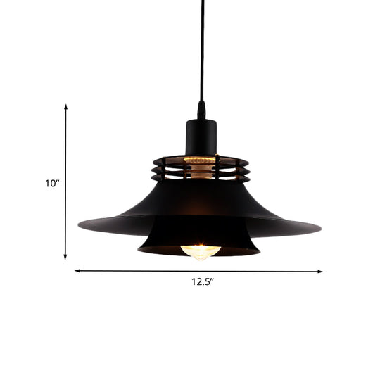 Restaurant Ceiling Light: Wide Flare Pendant Countryside Black Iron | 2-Layer 1 Bulb 12.5’/14’