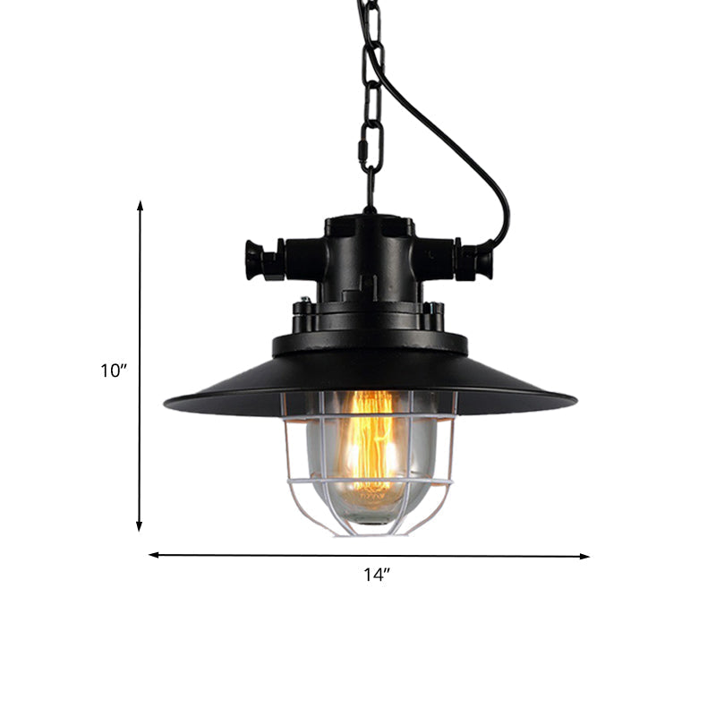 Vintage Industrial Black Metal Pendant Light With Clear Glass Shade