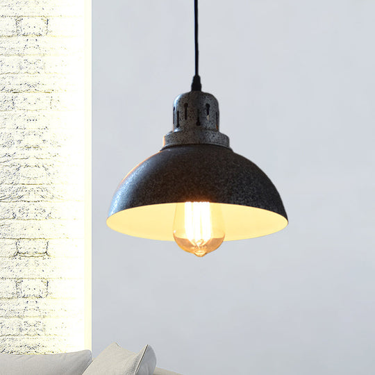 Matte Black Rustic Pendant Lamp - 1-Light Ceiling Lighting With Metallic Domed Design