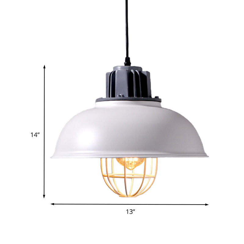 Industrial Metal Drop Pendant Lamp - White Domed Design Ceiling Suspension For Restaurants (1-Bulb)