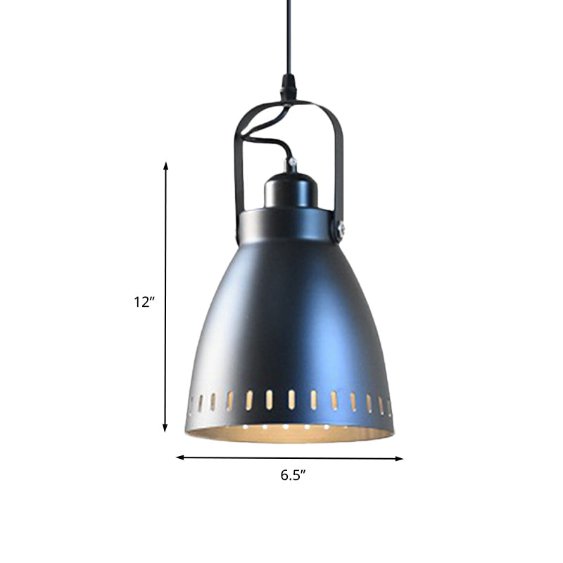 Industrial Small Bell Metallic Drop Pendant Lamp In Black With Handle - 1-Bulb Hanging Light Fixture