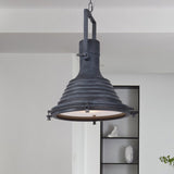 Industrial Ribbed Conical Suspension Light - Metallic Hanging Ceiling Lamp In Black