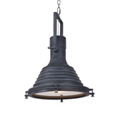 Industrial Ribbed Conical Suspension Light - Metallic Hanging Ceiling Lamp In Black