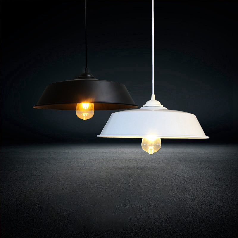 Farmhouse Barn Pendant Lamp - Height Adjustable Black/White Metal Hanging Light For Bars