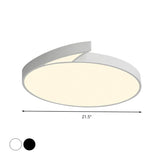 Modern Round Flush-Mount Ceiling Light - Black/White 18/21.5 Led Acrylic Flushmount With Fin Detail