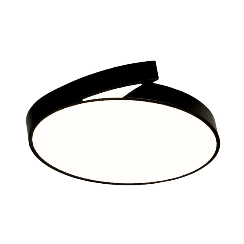 Modern Round Flush-Mount Ceiling Light - Black/White 18/21.5 Led Acrylic Flushmount With Fin Detail