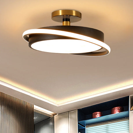 Modern Metal Drum Bedroom Flush Light Fixture - 18/21.5 Dia Led Semi Lamp In White/Black With