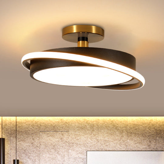 Modern Metal Drum Bedroom Flush Light Fixture - 18’/21.5’ Dia Led Semi Lamp In White/Black With