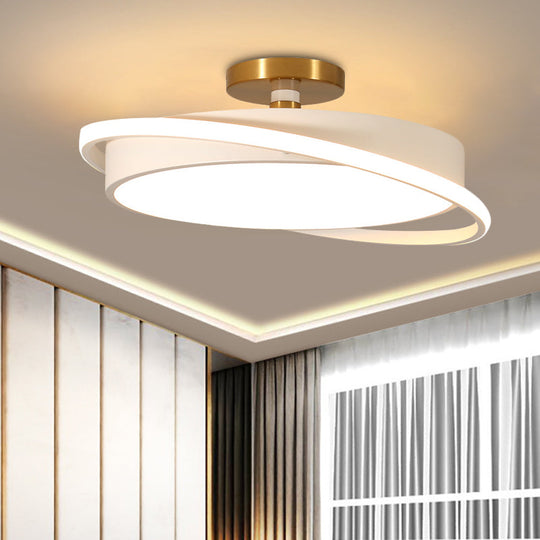 Modern Metal Drum Bedroom Flush Light Fixture - 18’/21.5’ Dia Led Semi Lamp In White/Black With