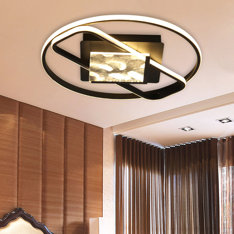 Black Acrylic Led Flushmount Ceiling Light With Modern Ring And Square Design