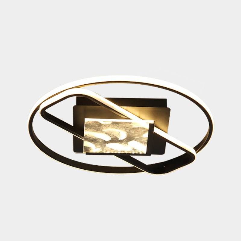 Black Acrylic Led Flushmount Ceiling Light With Modern Ring And Square Design