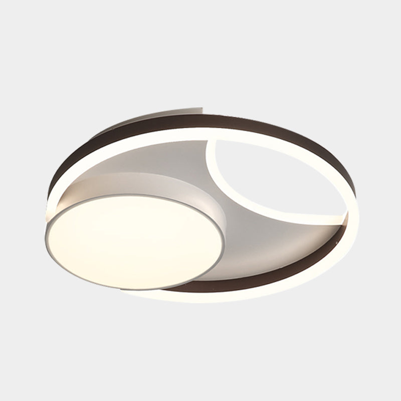 Minimalist Metallic Led Ceiling Mounted Flushmount Lighting In Coffee For Bedroom - 16.5’/20.5’ Wide