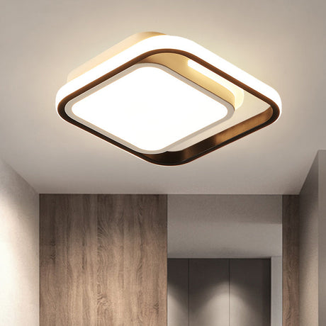 Simple Metallic Led Flush Mount Ceiling Lamp - Squared Lighting For Hallways And Corridors (Black)