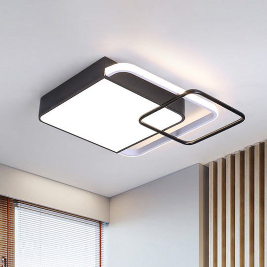 Contemporary Led Flushmount Lighting In Black Square Design White/Warm Light 18/21.5 Wide