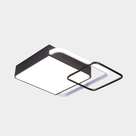 Contemporary Led Flushmount Lighting In Black Square Design White/Warm Light 18/21.5 Wide