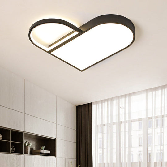 Led Bedroom Flush Mount Modern White/Black Lighting With Love Heart Metal Shade 19.5’/23.5’