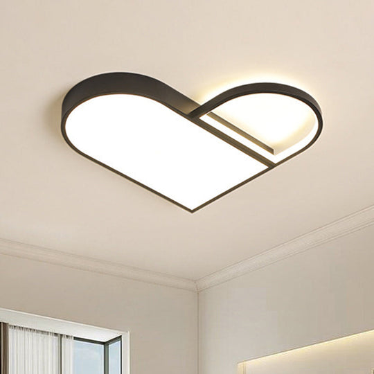 Led Bedroom Flush Mount Modern White/Black Lighting With Love Heart Metal Shade 19.5’/23.5’ Width