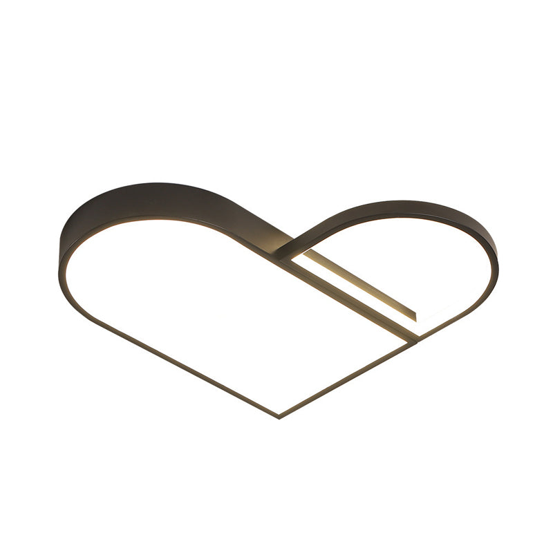 Led Bedroom Flush Mount Modern White/Black Lighting With Love Heart Metal Shade 19.5’/23.5’ Width